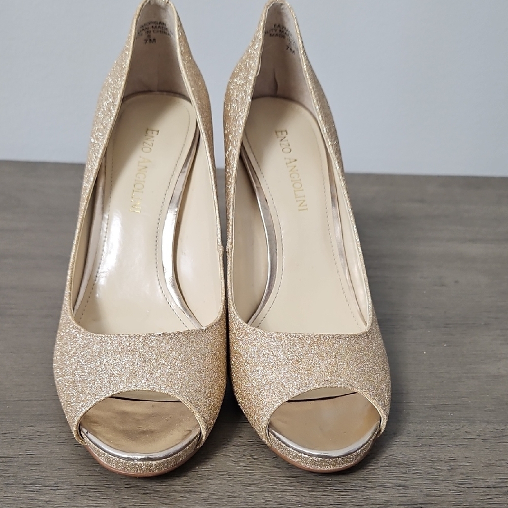 Enzo Angiolini Sparkling Gold Peep-Toe Heels